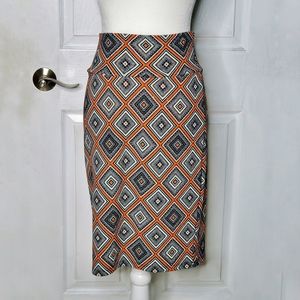 Lularoe Cassie Skirt Orange Blue White Geo Prints Small